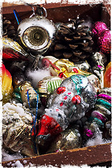 Image showing Christmas old wooden box with toys