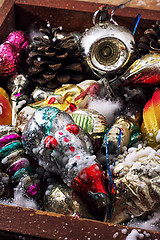 Image showing Christmas old wooden box with toys