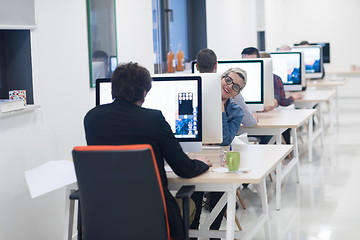 Image showing startup business, woman  working on desktop computer