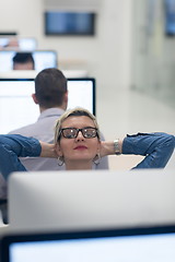 Image showing startup business, woman  working on desktop computer