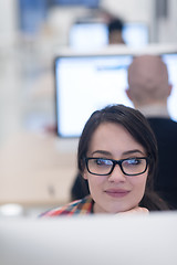 Image showing startup business, woman  working on desktop computer