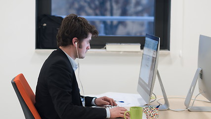 Image showing startup business, software developer working on desktop computer