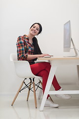 Image showing startup business, woman  working on desktop computer