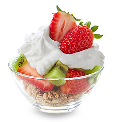 Image showing dessert with fruits and whipped cream
