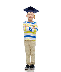 Image showing happy boy in bachelor hat or mortarboard