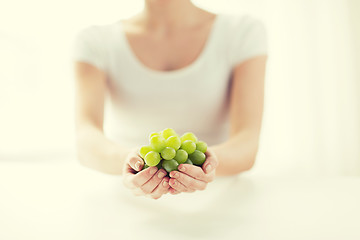 Image showing close up of woman hands holding green grape bunch