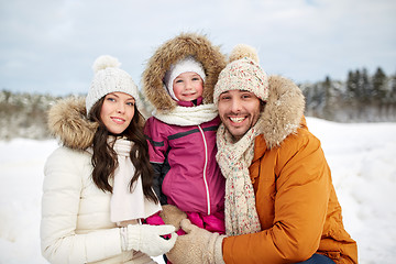 Image showing happy family with child in winter clothes outdoors