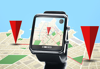 Image showing close up of smartwatch with navigator map