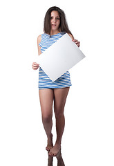 Image showing Young Beautiful Adorable Woman in stripped vest