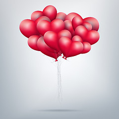 Image showing Flying bunch of red balloon hearts. EPS 10