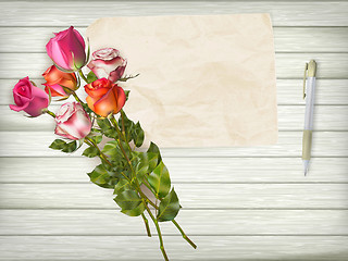 Image showing Roses on wooden background. EPS 10