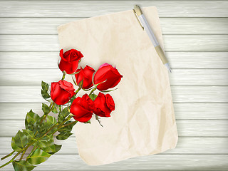 Image showing Roses on wooden background. EPS 10