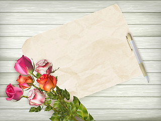 Image showing Roses on wooden background. EPS 10