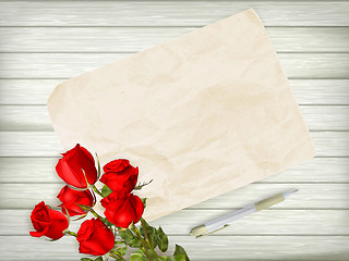 Image showing Roses on wooden background. EPS 10