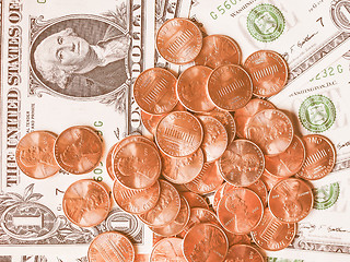 Image showing  Dollar coins and notes vintage