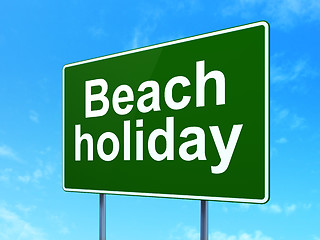 Image showing Vacation concept: Beach Holiday on road sign background