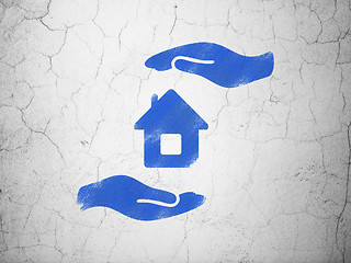 Image showing Insurance concept: House And Palm on wall background