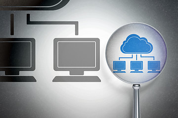 Image showing Cloud technology concept:  Cloud Network with optical glass on digital background