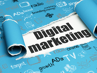 Image showing Advertising concept: black text Digital Marketing under the piece of  torn paper