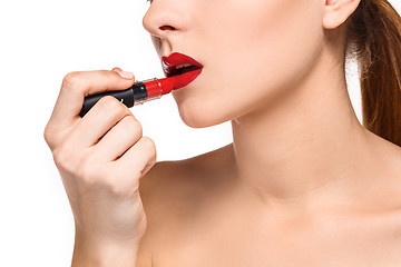 Image showing Beautiful female lips with make-up and pomade