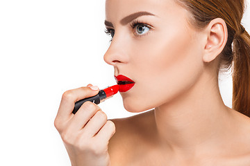 Image showing Beautiful female lips with make-up and pomade