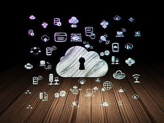 Image showing Cloud networking concept: Cloud With Keyhole in grunge dark room