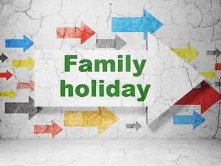 Image showing Vacation concept: arrow with Family Holiday on grunge wall background