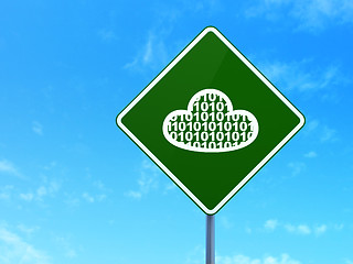 Image showing Cloud computing concept: Cloud With Code on road sign background