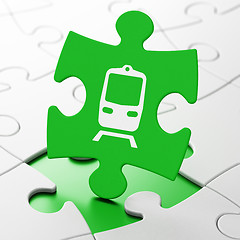 Image showing Tourism concept: Train on puzzle background