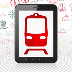 Image showing Vacation concept: Tablet Computer with Train on display