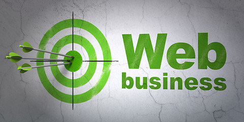 Image showing Web design concept: target and Web Business on wall background