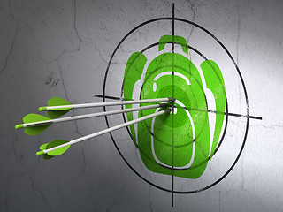 Image showing Studying concept: arrows in Backpack target on wall background