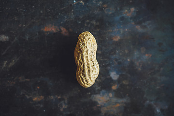 Image showing One fresh peanut in shell on dark backgrond