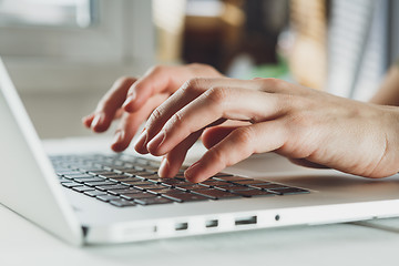 Image showing woman\'s hands working on laptop computer