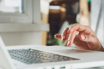 Image showing woman\'s hands working on laptop computer