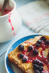 Image showing Sandwich with peanut butter and black currant jam