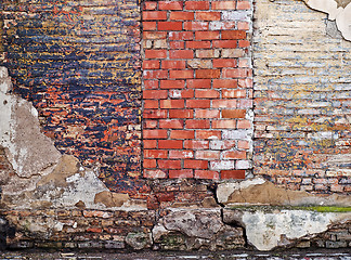 Image showing colorful abandoned  brick  wall 