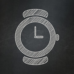 Image showing Timeline concept: Watch on chalkboard background