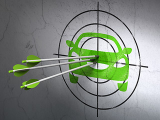 Image showing Tourism concept: arrows in Car target on wall background