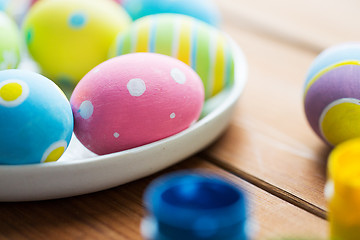 Image showing close up of colored easter eggs on plate