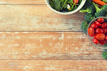 Image showing close up of ripe vegetables on wooden table