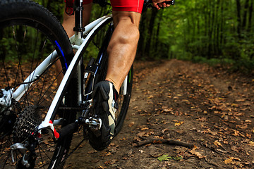 Image showing cyclist riding mountain bike on rocky trail