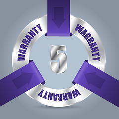 Image showing Five year warranty badge with purple ribbon
