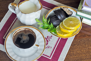 Image showing Still life : a Cup of black coffee on the table.