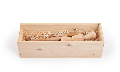 Image showing Wood figure mannequin in a wooden box