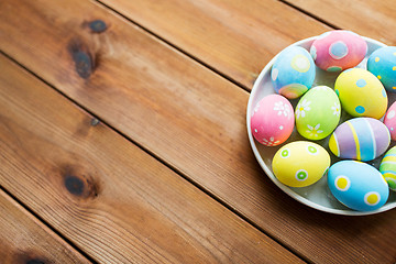 Image showing close up of colored easter eggs on plate