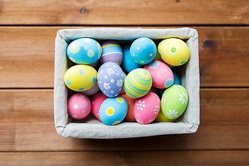 Image showing close up of colored easter eggs in basket