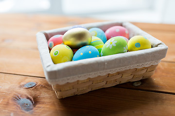 Image showing close up of colored easter eggs in basket