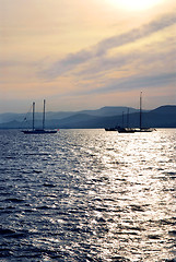 Image showing Anchored sailboats