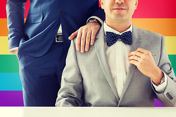 Image showing close up of male gay couple with wedding rings on